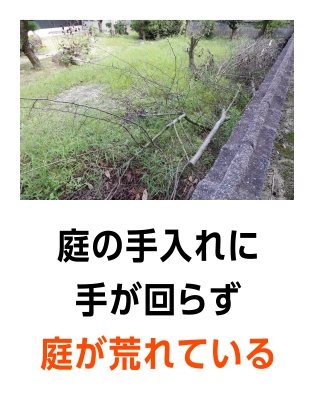 庭の手入れに手が回らず庭が荒れている